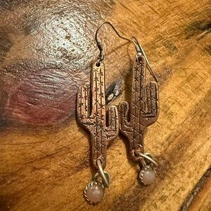 Copper and Opal Cactus Dangly Earrings